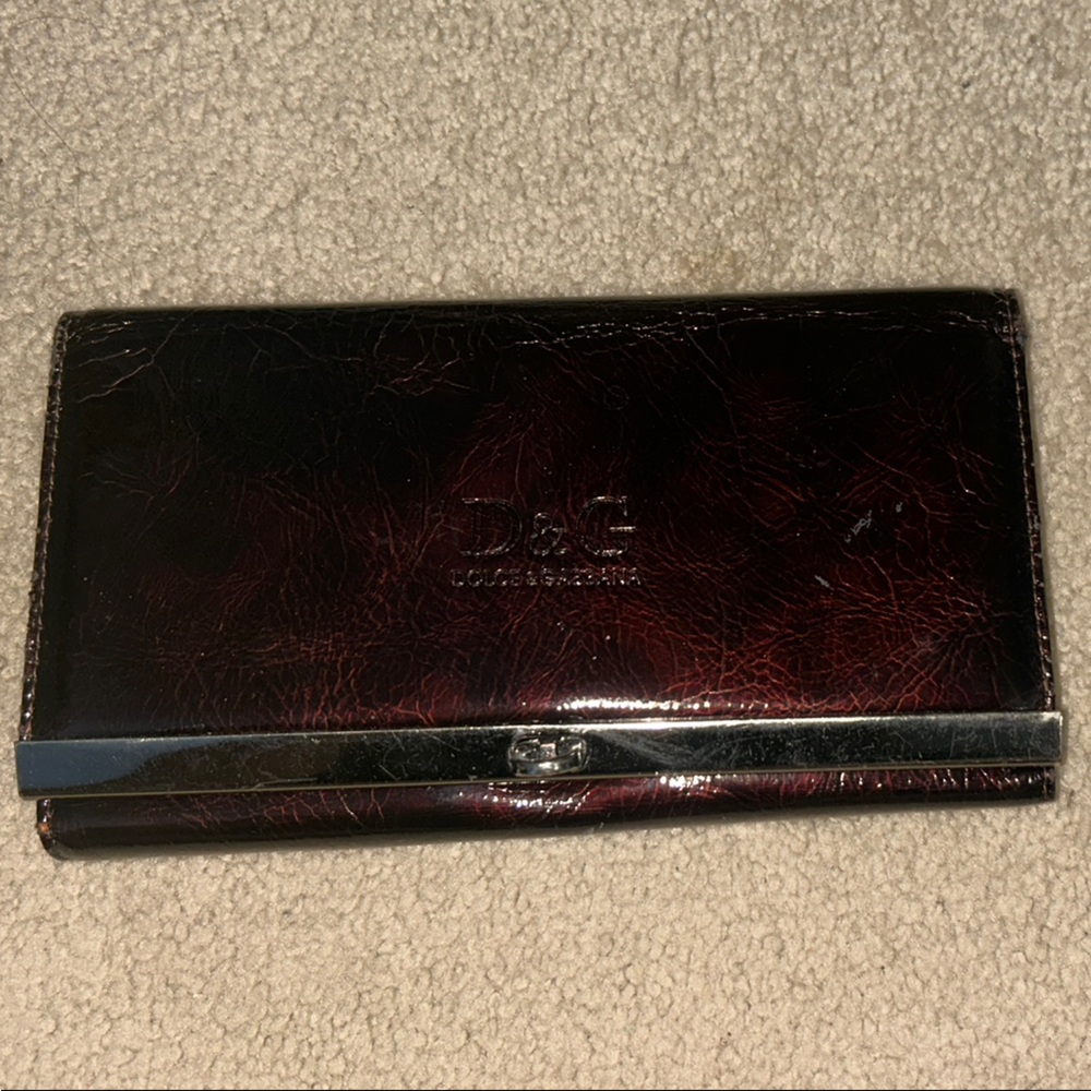 D&G Deep Red Leather Wallet with Silver Trim